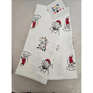 Novogratz Dish Towels Set of 2 Dog Stocking White Cotton Cute Chritmas Gift NWT